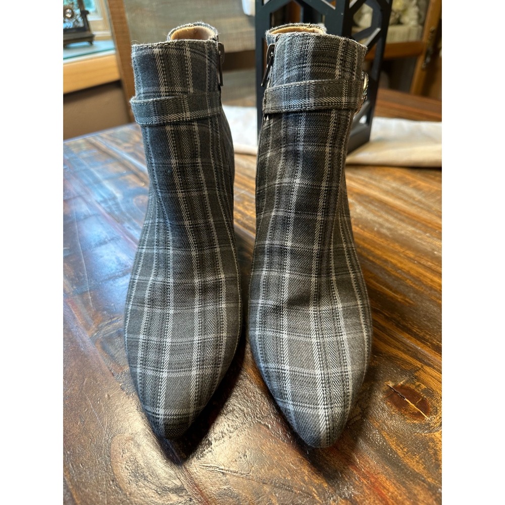 LifeStride Sparkle Grey‎ Plaid Rhinestone Buckle Ankle Boots 9W Pointed Toe Heel - Picture 5 of 10